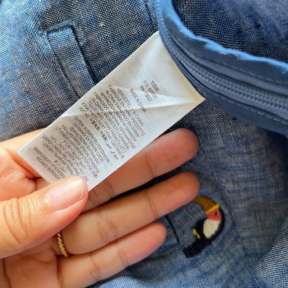 Boden 100% Linen Hornsea Linen Shorts Chambray with Toucans Womens Size 2 Blue - Picture 9 of 9